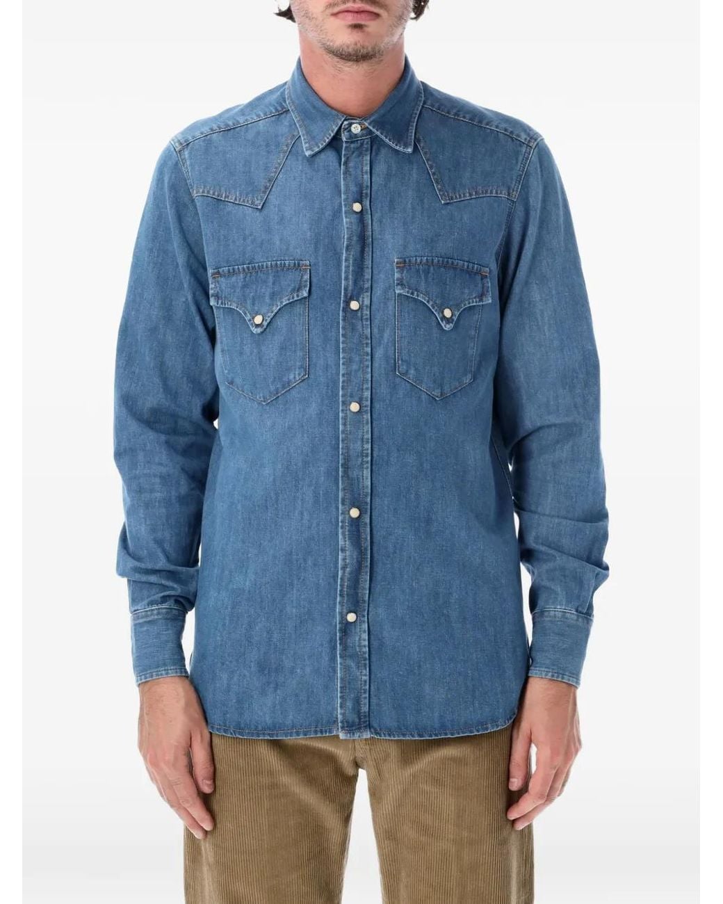Fortela Blue Western Denim Shirt for men