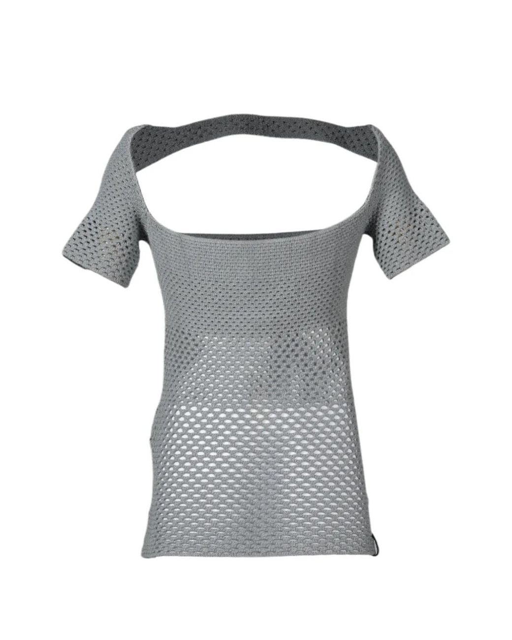 Isa Boulder Gray Fishnet Cut-Out Top