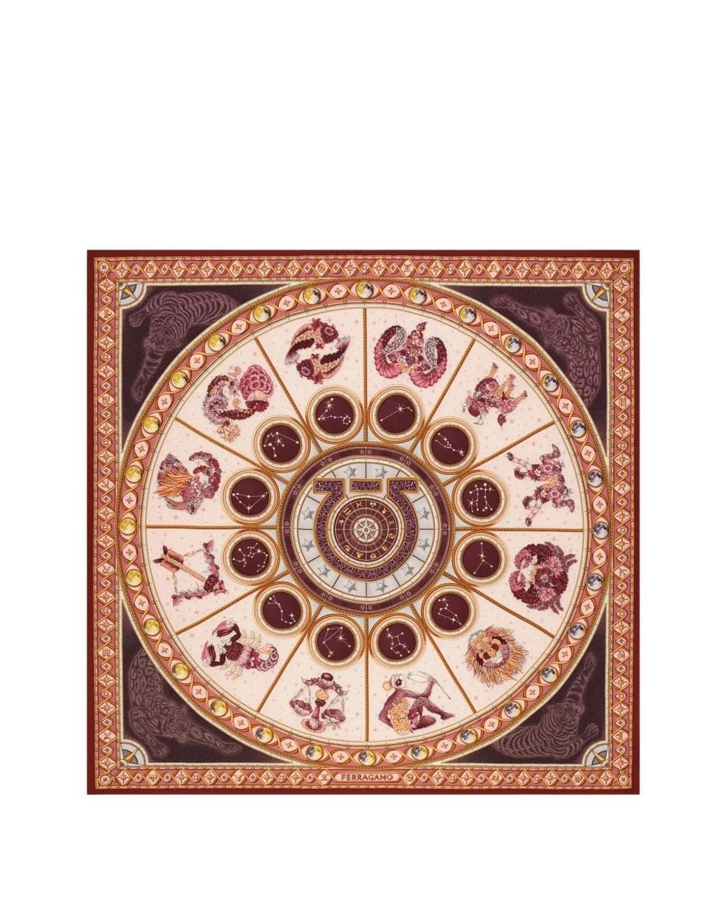 Ferragamo Pink Foulard À Horoscope Imprimé
