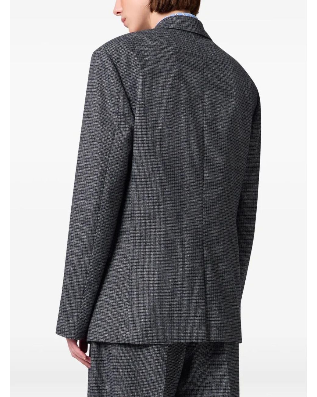 MSGM Gray Check-Pattern Single-Breasted Blazer