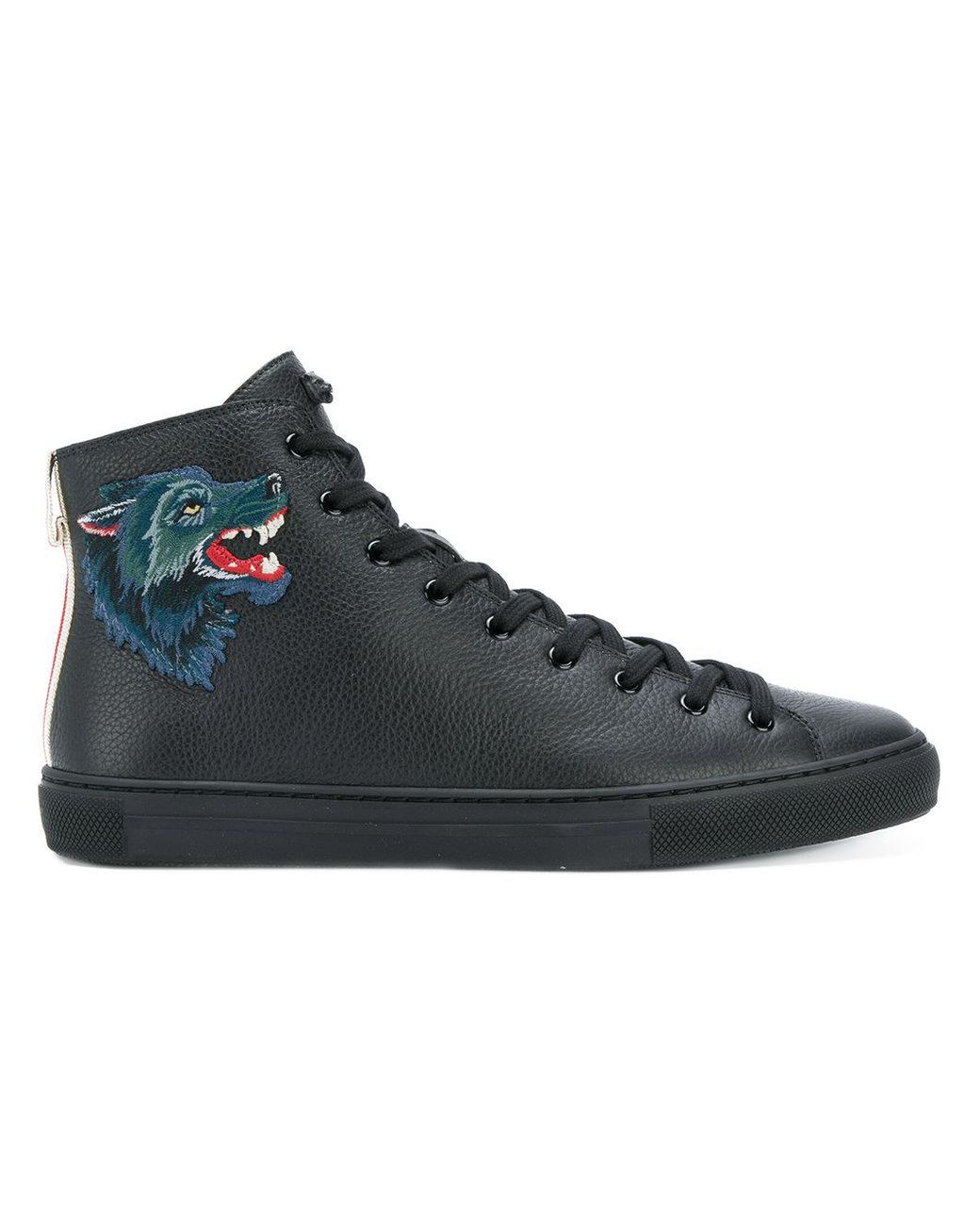 Gucci Ace Wolf Men's Designer Shoes Black Embroidered Leather