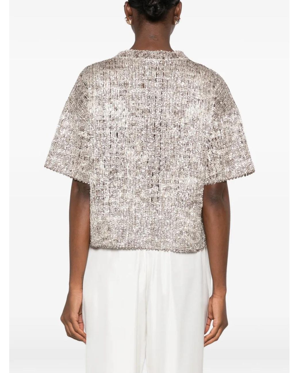 Brunello Cucinelli Gray Dazzling Craquelé Embroidery T-Shirt