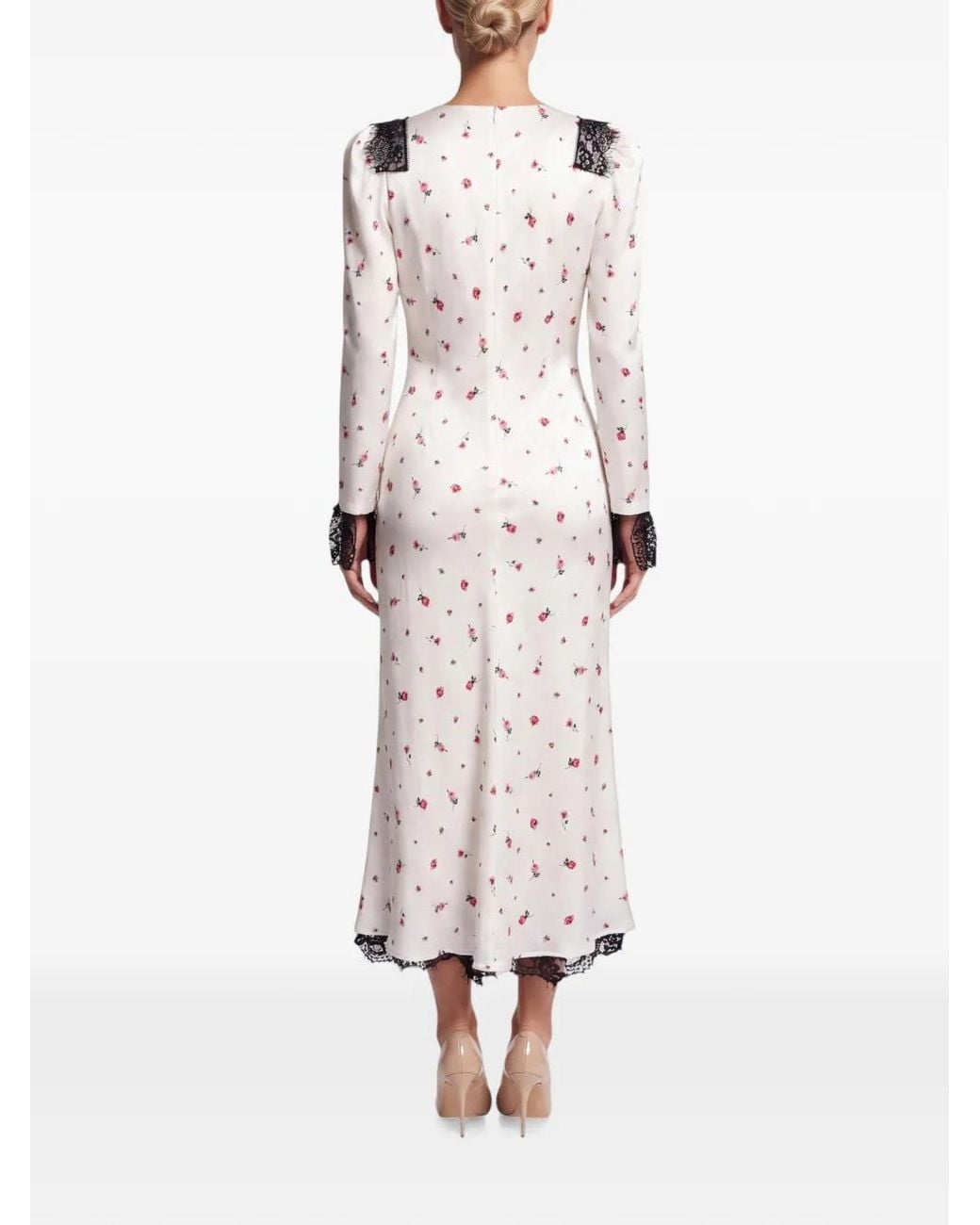 POST MERIDIEM White Lace-Trimmed Floral-Print Midi Dress