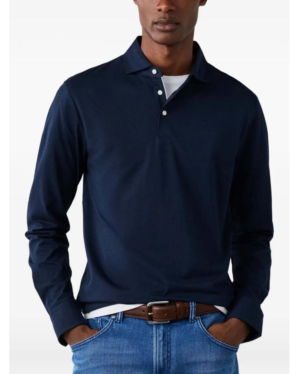 Hackett Blue Polo À Manches Longues for men