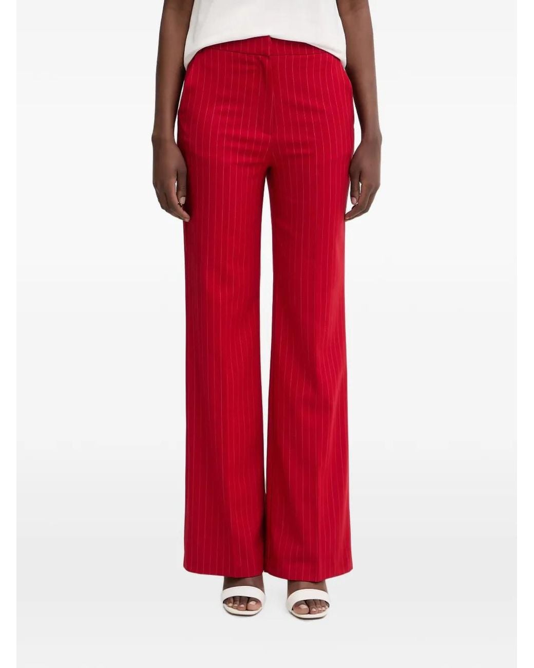 Morgan Red Pinstripe Wide-Leg Trousers
