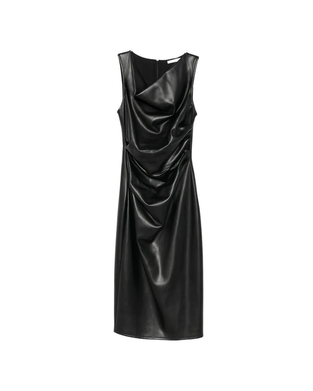 Patrizia Pepe Black Draped Coated-Finish Dress