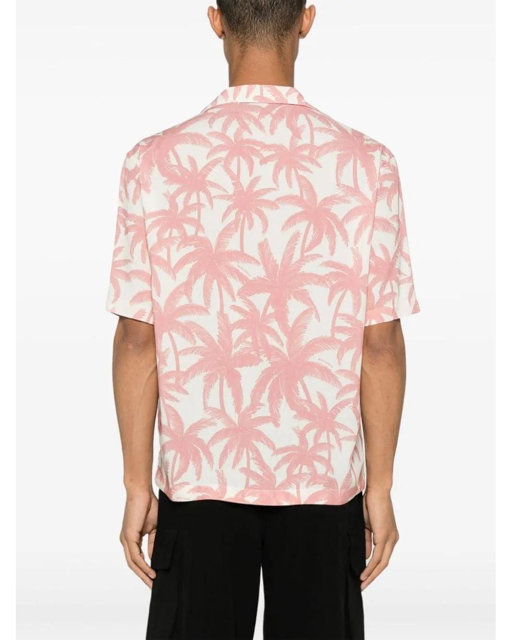 Palm Angels Pink Palm-Tree Print Shirt for men