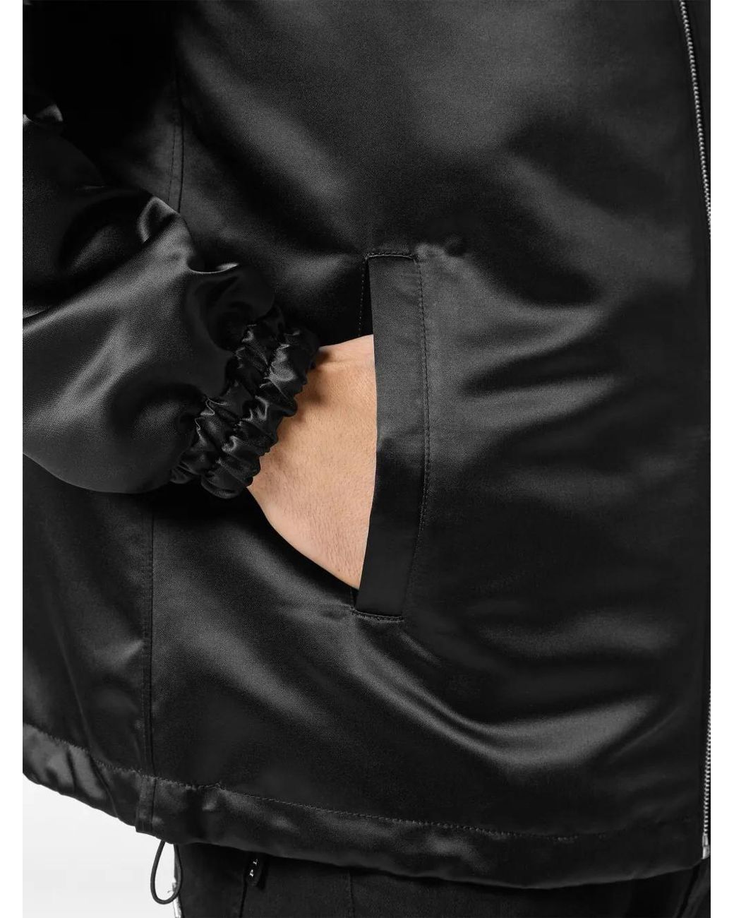 Philipp Plein Black Logo-Appliqué Satin-Finish Windbreaker for men