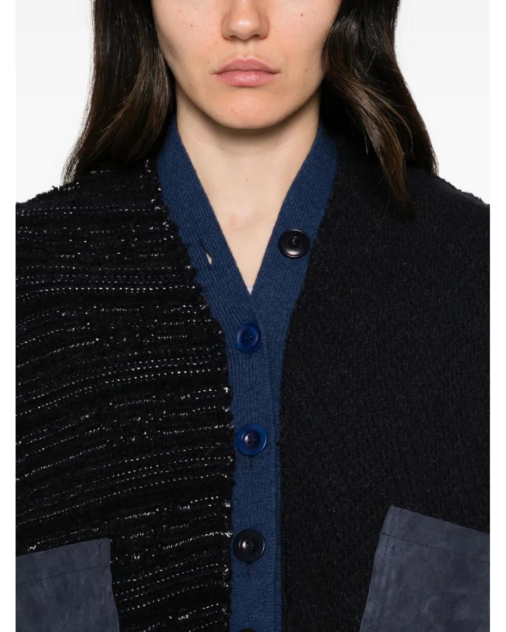 ESSENSI Blue Patchwork Wool Cardigan