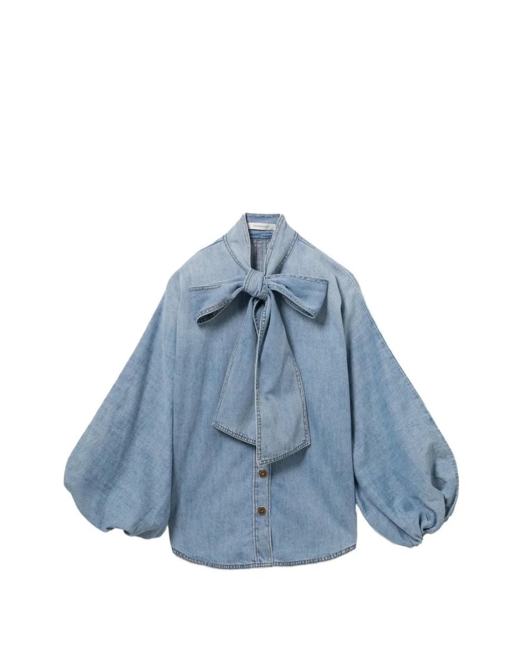 Zimmermann Blue Bow-Detail Balloon-Sleeve Shirt