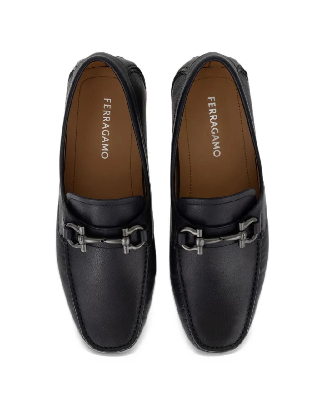 Ferragamo White Gancini Ornament Driver Loafers for men