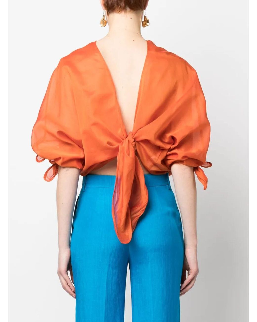 Alberta Ferretti Orange V-Back Long-Sleeve Blouse