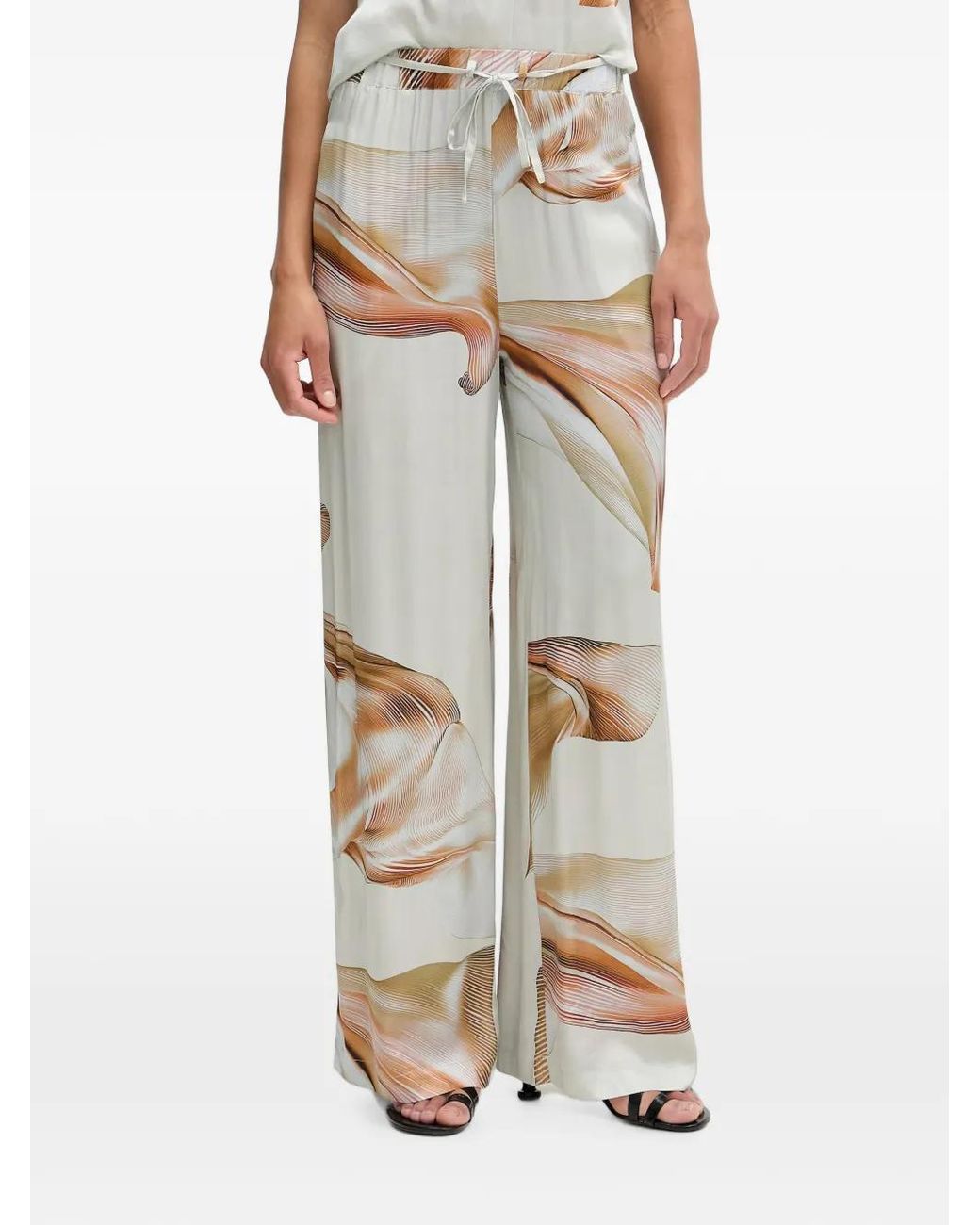Isabelle Blanche Natural Abstract-Print Drawstring-Waist Trousers
