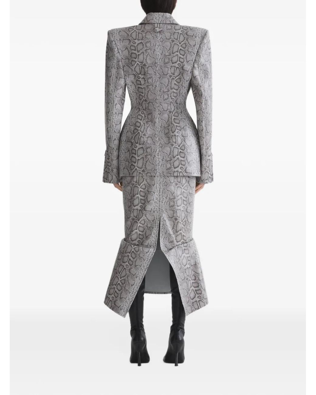 Mugler Gray Python-Embossed Leather Oblique Jacket