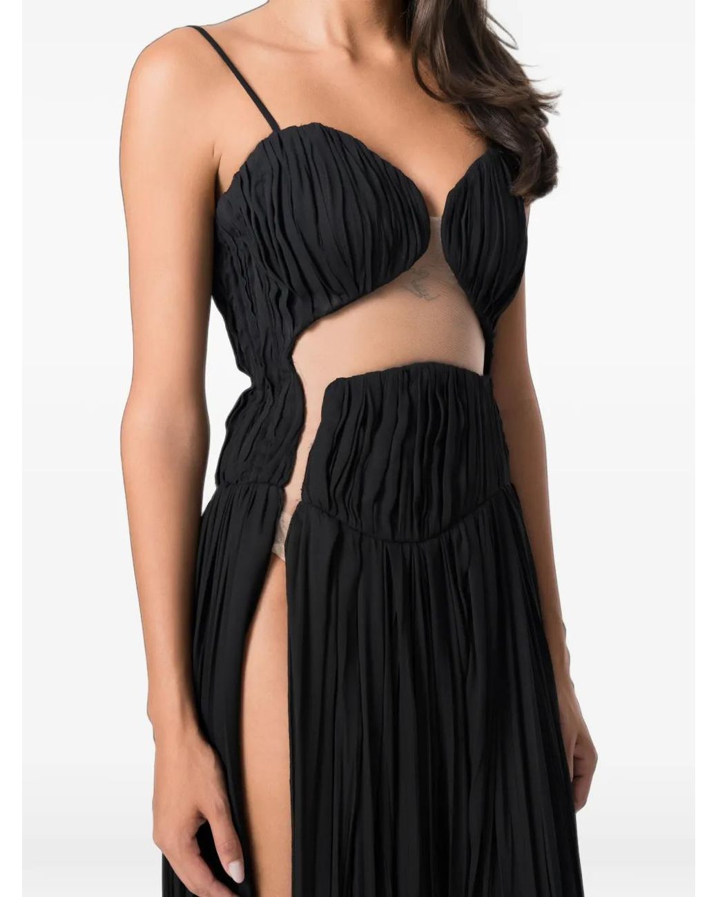 NORINA ST Black Acatia Cut-Out Pleated Asymmetric Dress