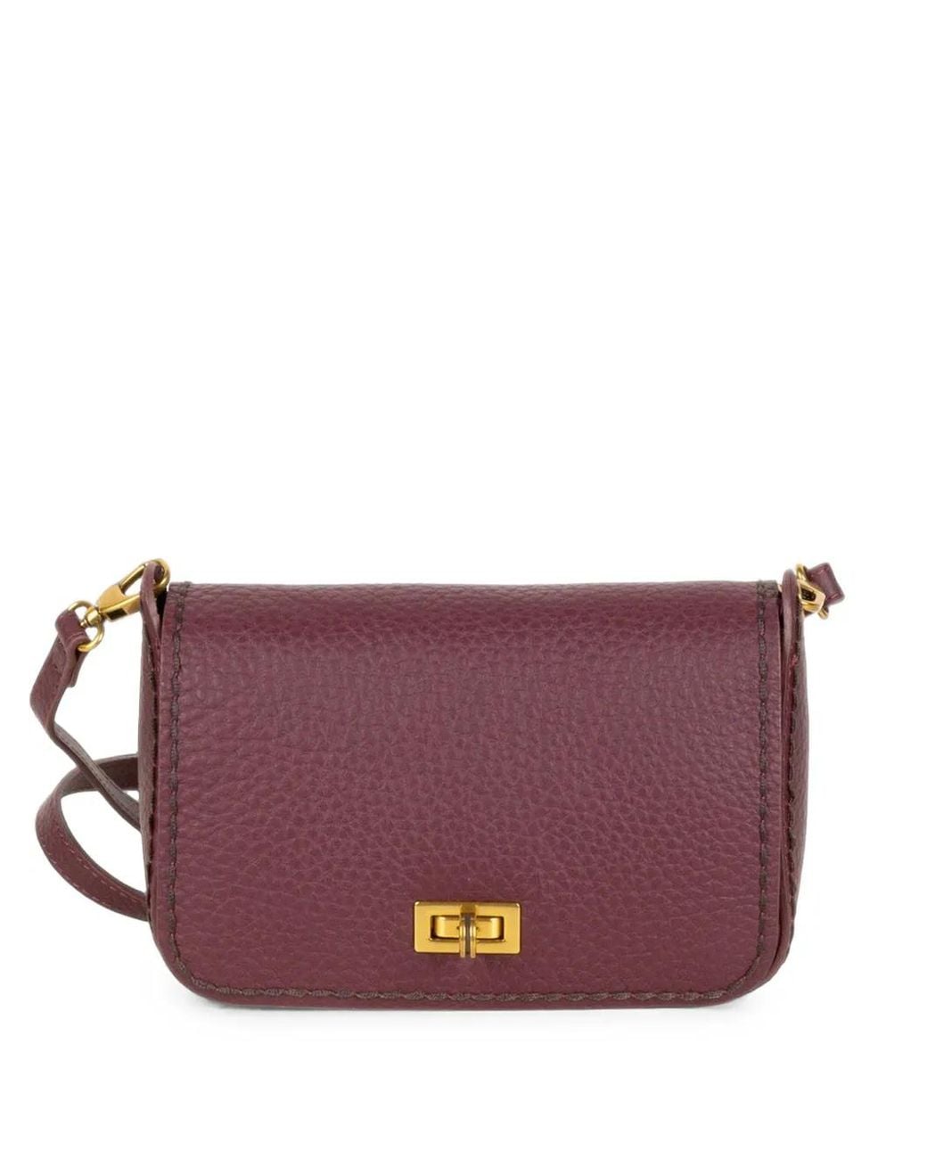 VISONA Purple Grained Leather Shoulder Bag