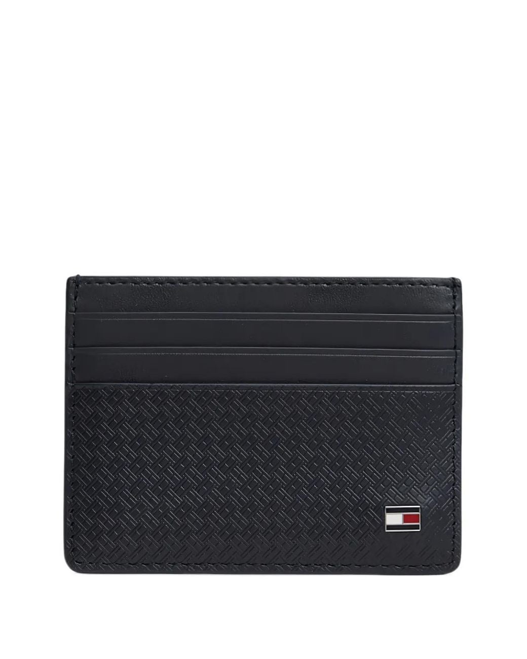 Tommy Hilfiger Black Monogram-Embossed Leather Card Holder for men