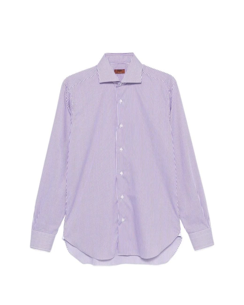 Barba Napoli Purple Striped-Print Spread-Collar Shirt for men