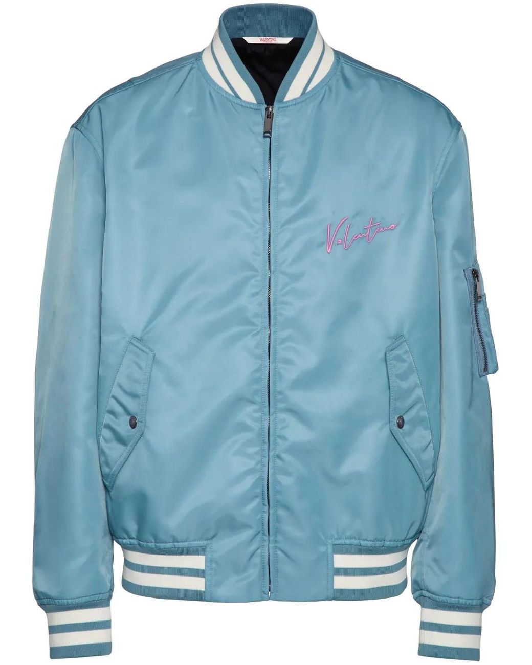 Valentino Garavani Blue Logo-Embroidered Bomber Jacket for men