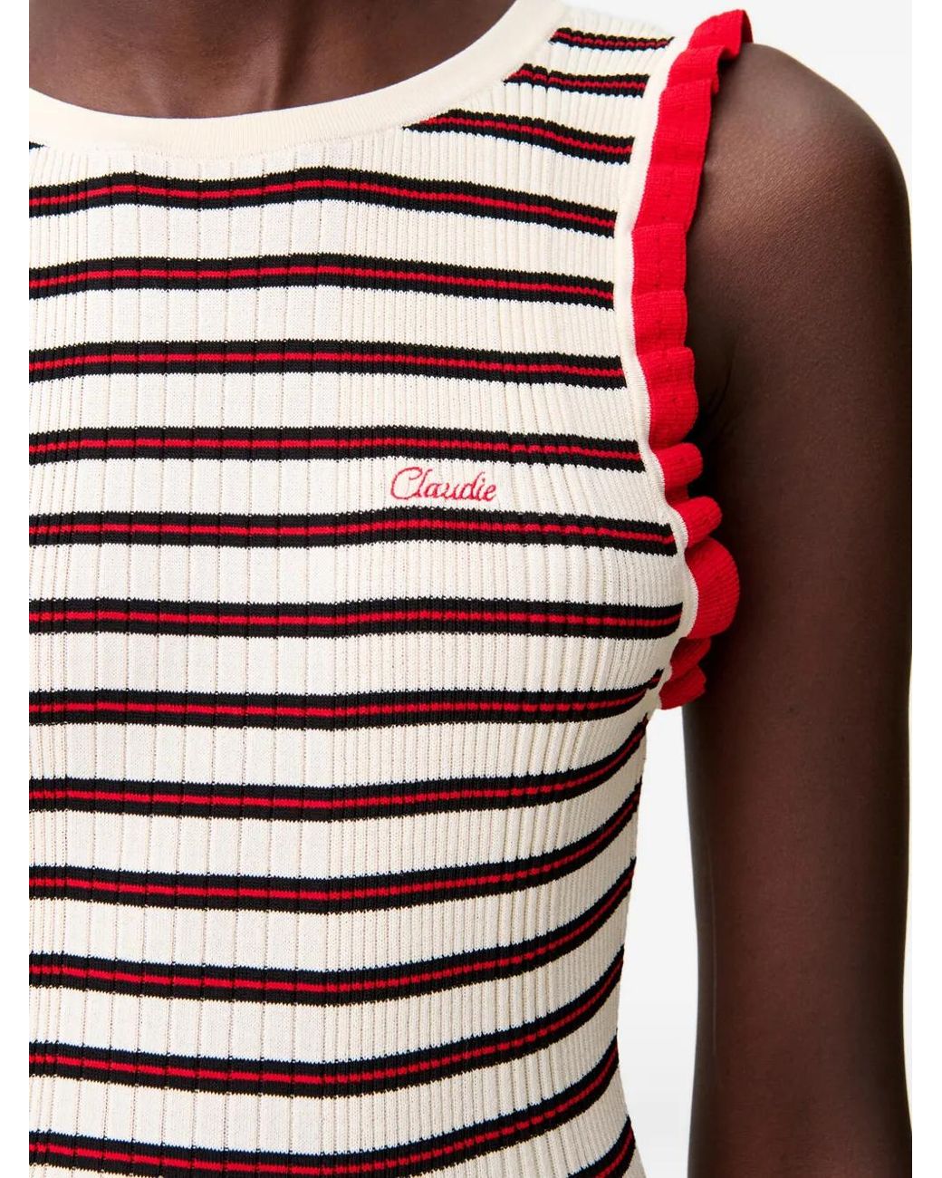 Robe Mi-Longue Rayée À Volants Claudie Pierlot en coloris White