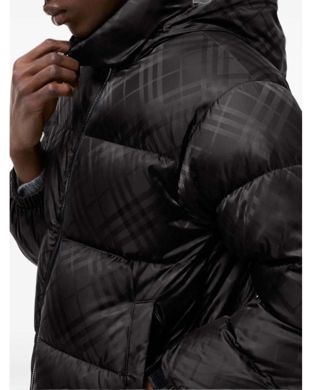 Burberry Black Check Nylon Highlands Puffer Jacket for men
