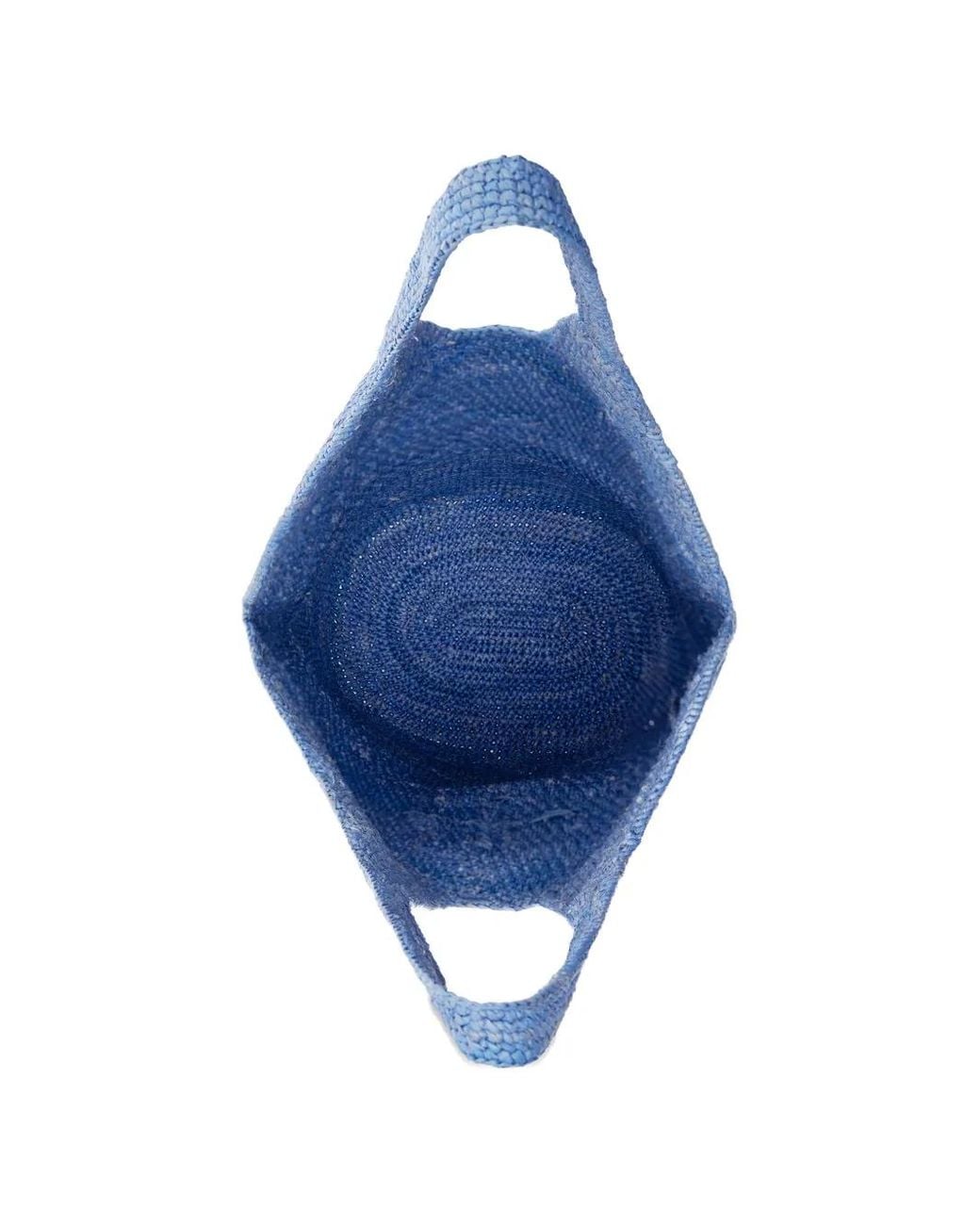 Anine Bing Blue Leah Logo Raffia Bag