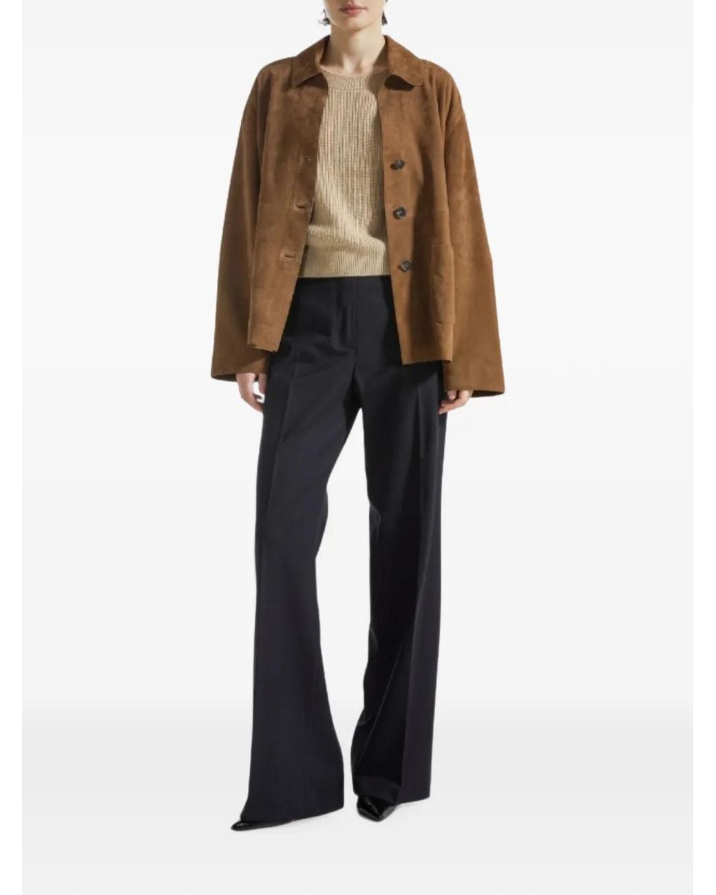 Seventy Brown Suede-Finish Button-Up Jacket