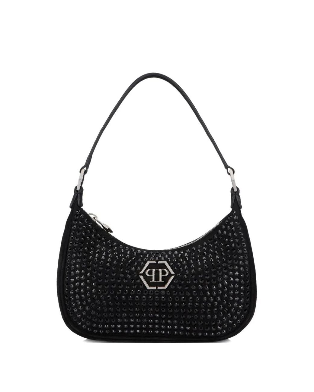 Philipp Plein Black Strass-Embellished Top-Zip Shoulder Bag
