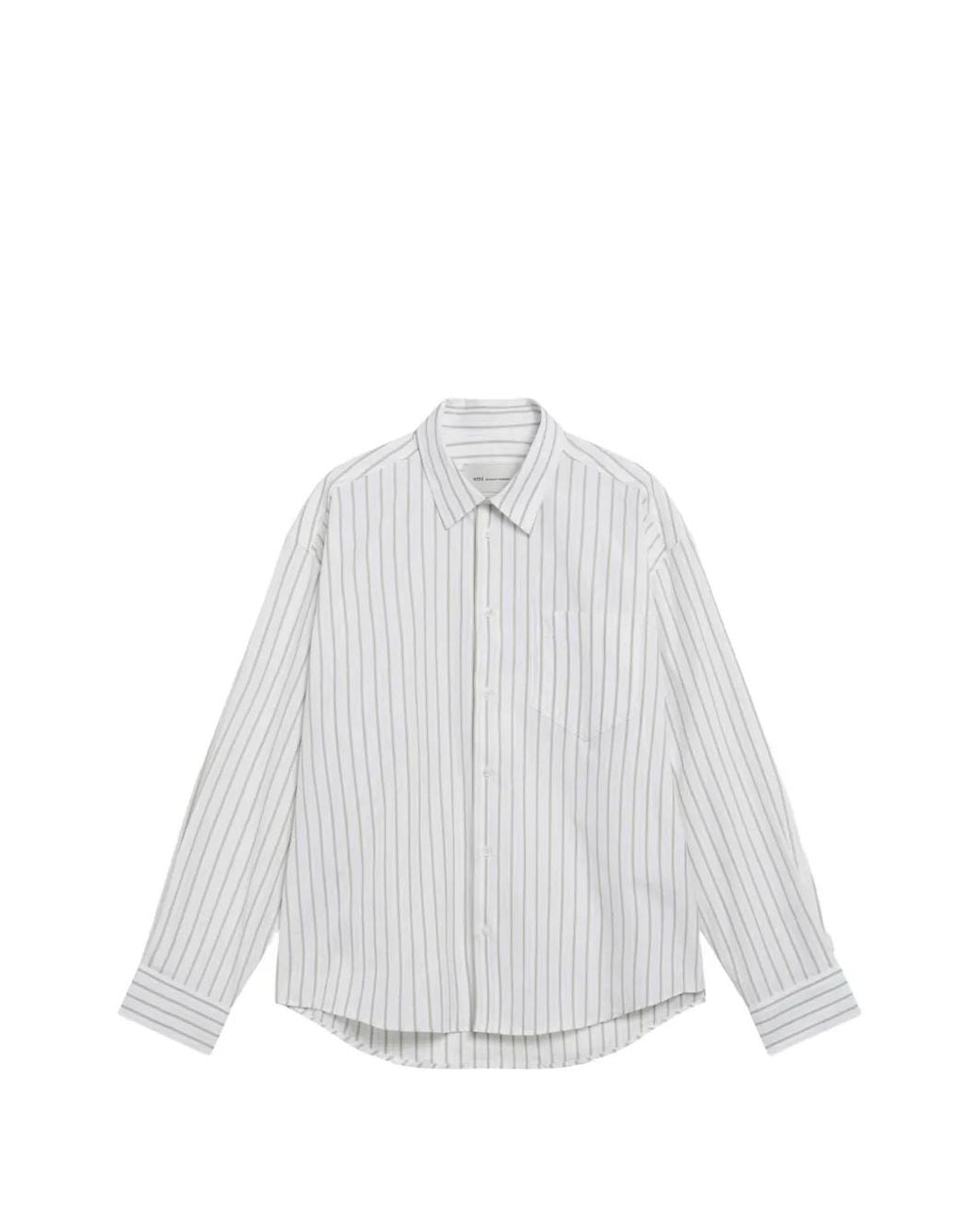 AMI White Striped Button-Down Boxy-Fit Shirt for men