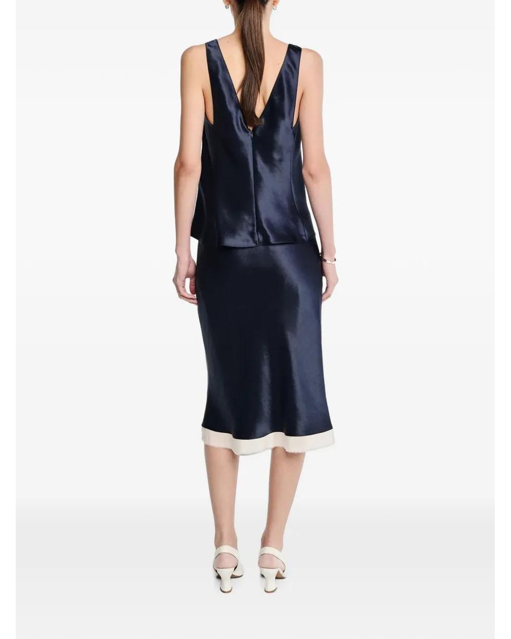 Maria McManus Blue Bias-Cut Frayed Midi Skirt