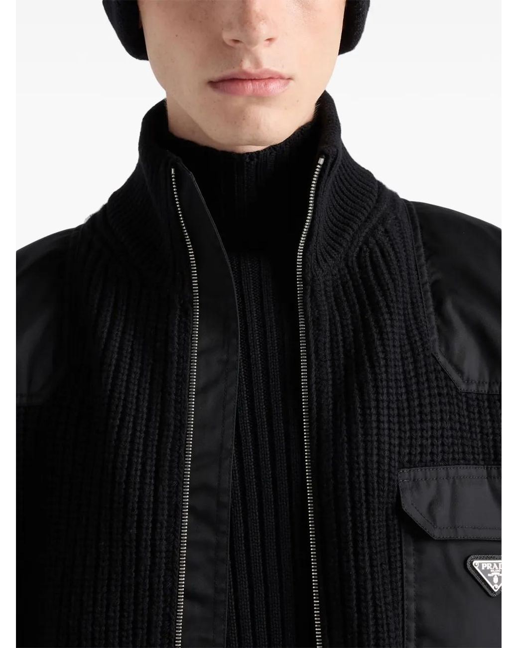 Prada Gerippter Pullover Mit Logo-Patch in Black für Herren