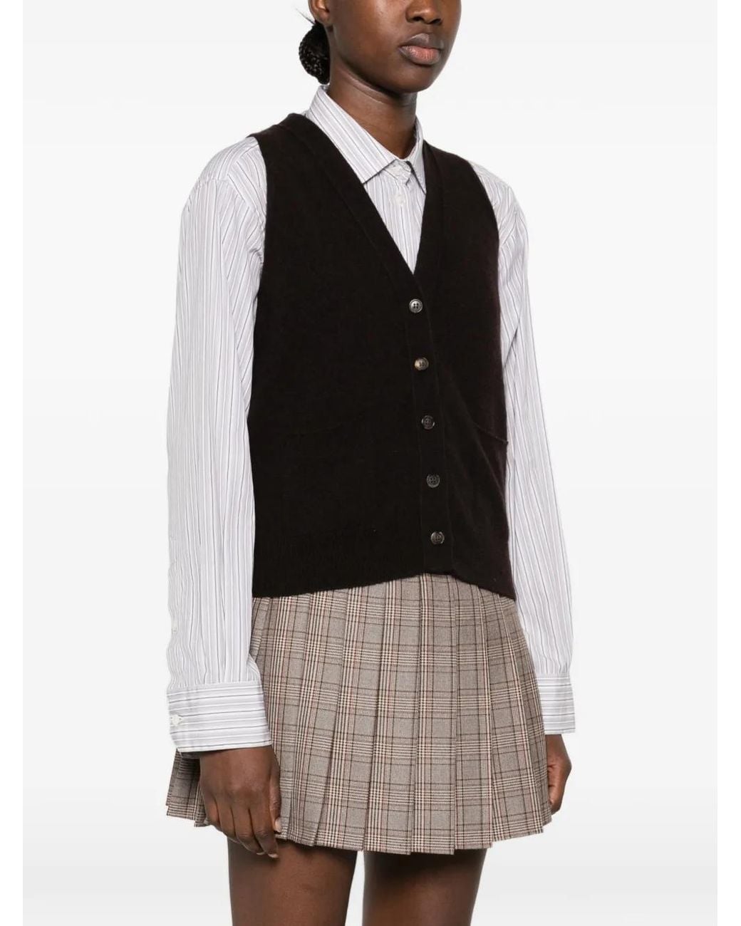 Vanisé Black Button-Up V-Neck Vest