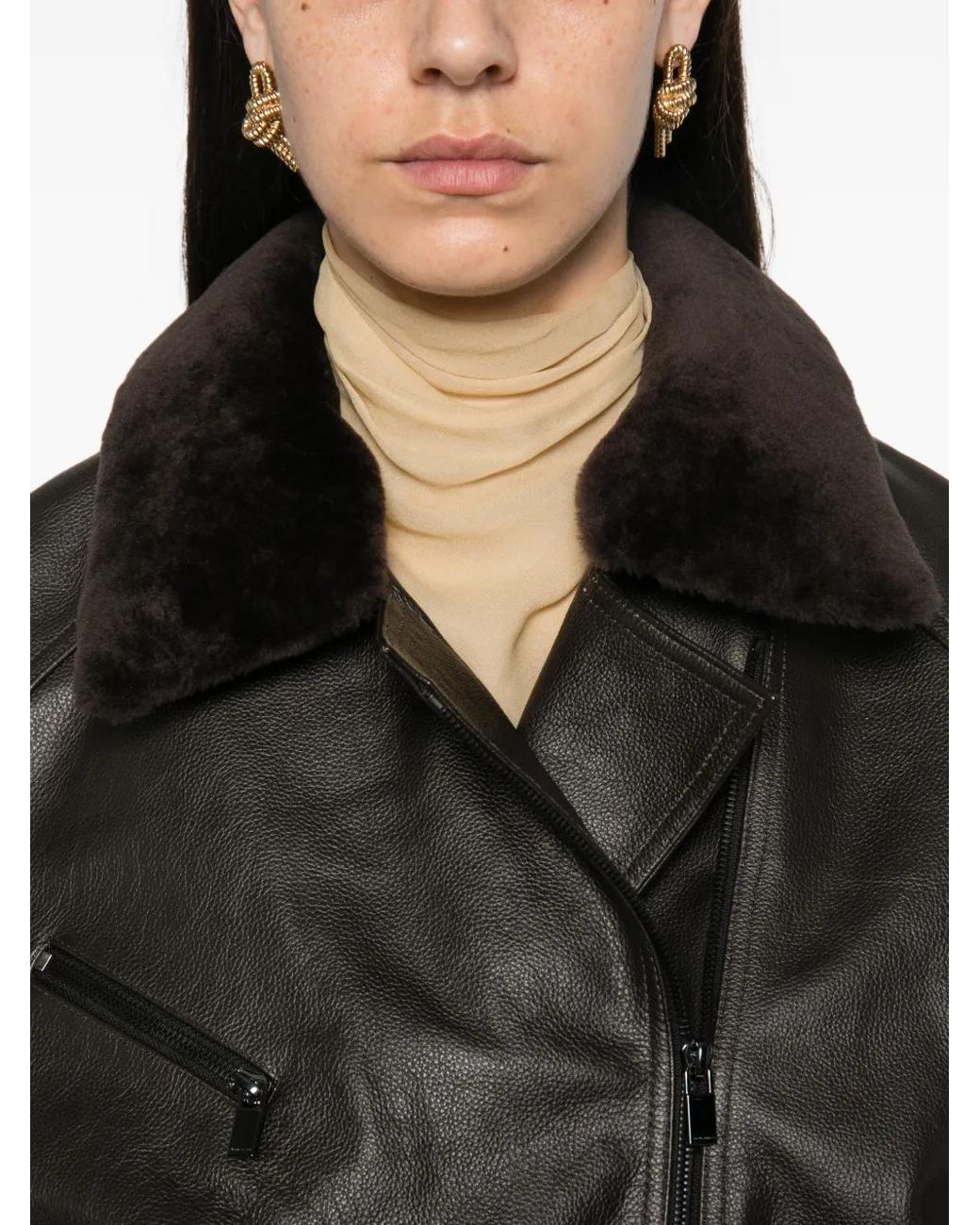 Magda Butrym Black Shearling-Collar Leather Jacket