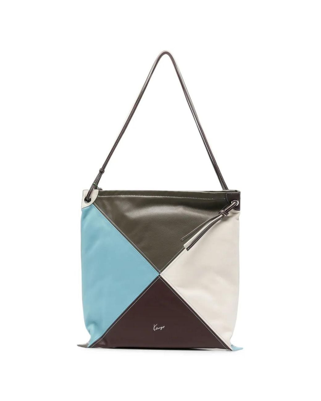 KENZO White Kite Colour-Block Leather Tote Bag