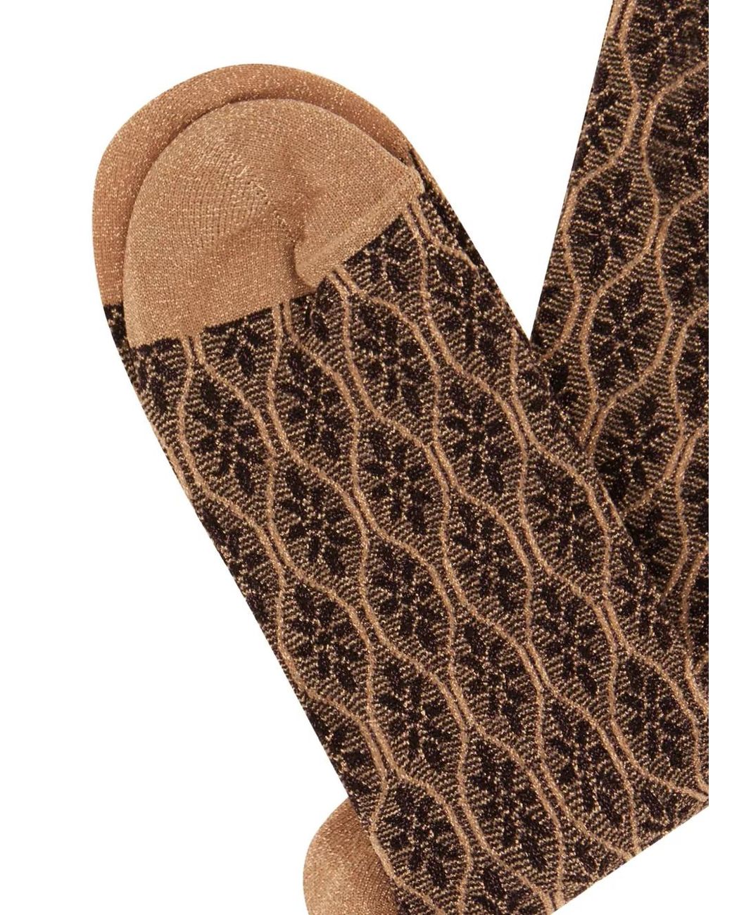 Gallo Brown Geometric-Pattern Metallic-Thread Socks