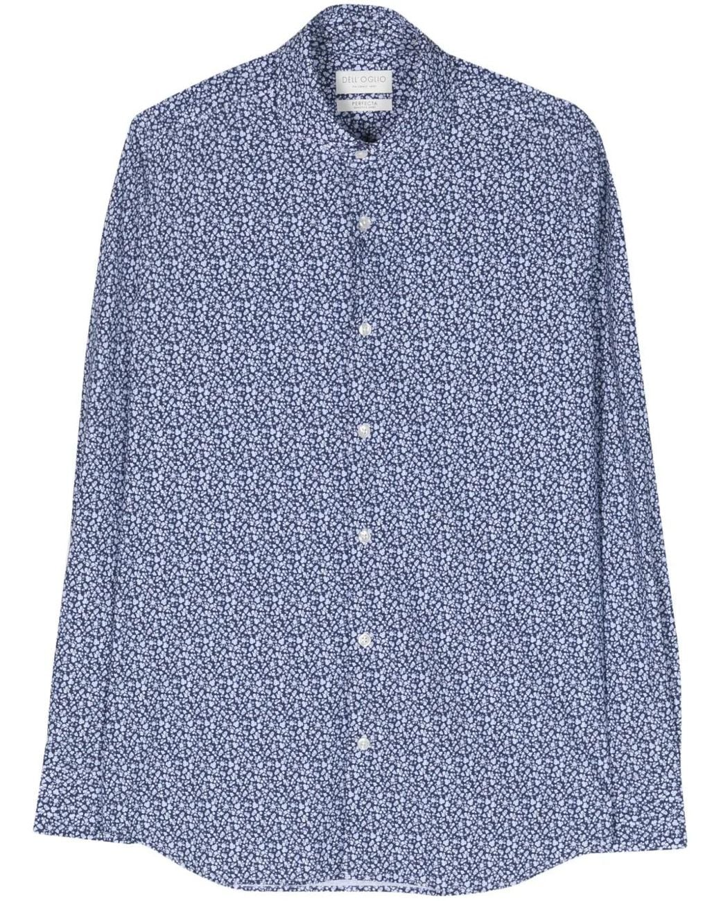 Dell'Oglio Blue Floral-Print Classic-Collar Shirt for men