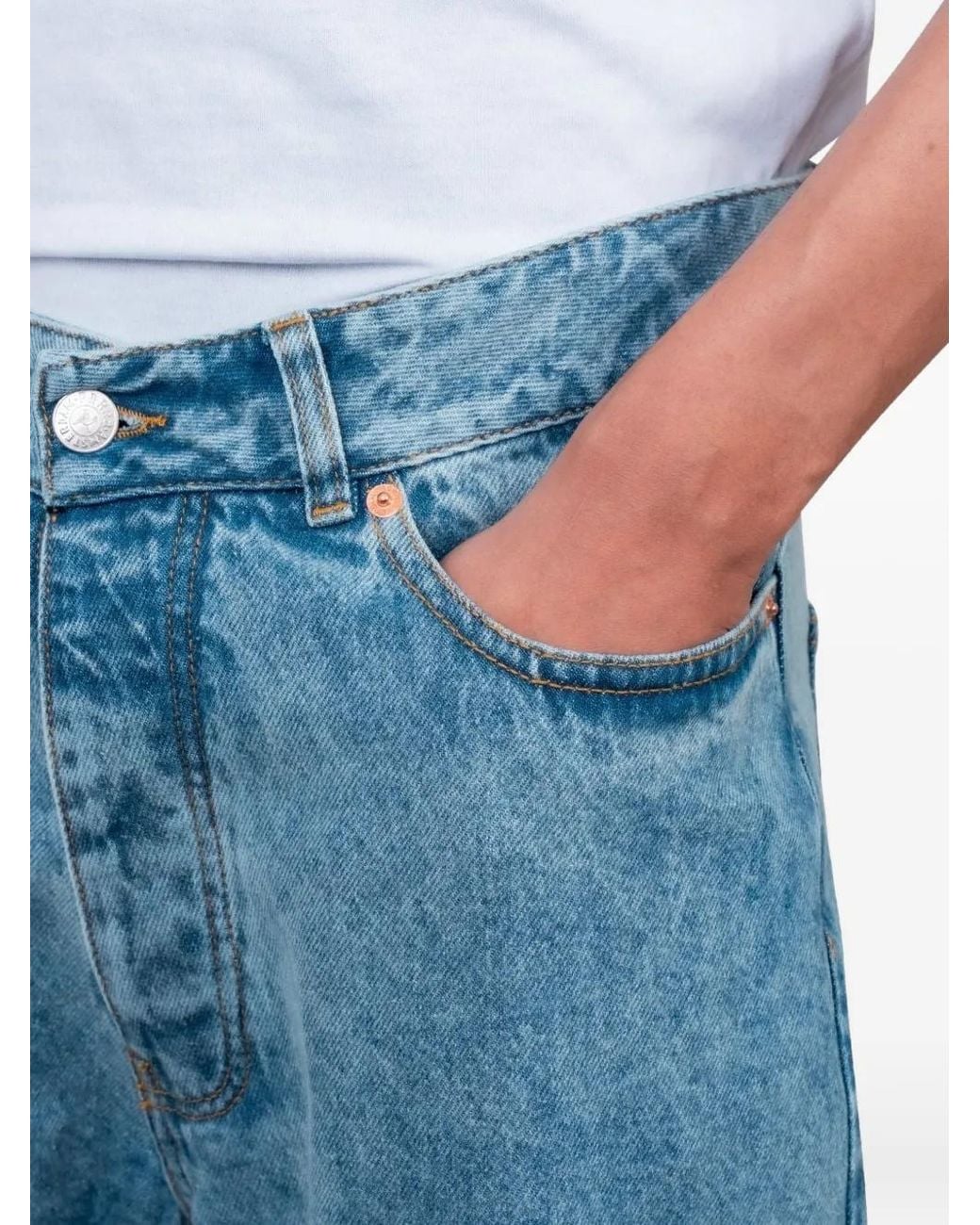 by Parra Blue Graphic-Patch Washed Jeans for men
