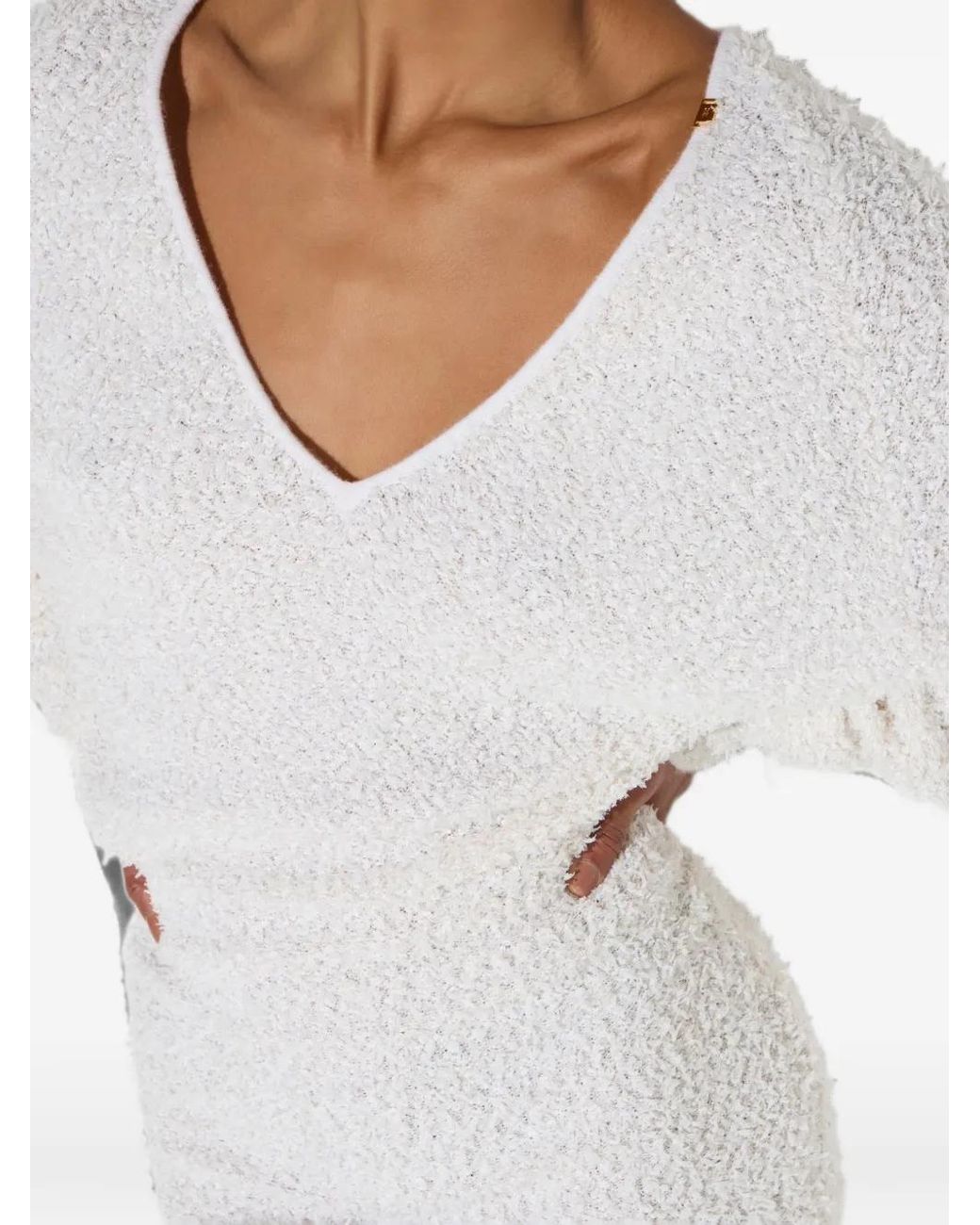 Elisabetta Franchi White Raglan-Sleeve V-Neck Dress