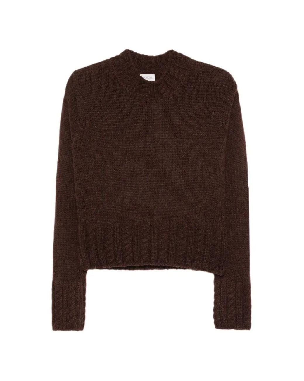 Moncler Brown Cable-Knit Logo-Patch Sweater