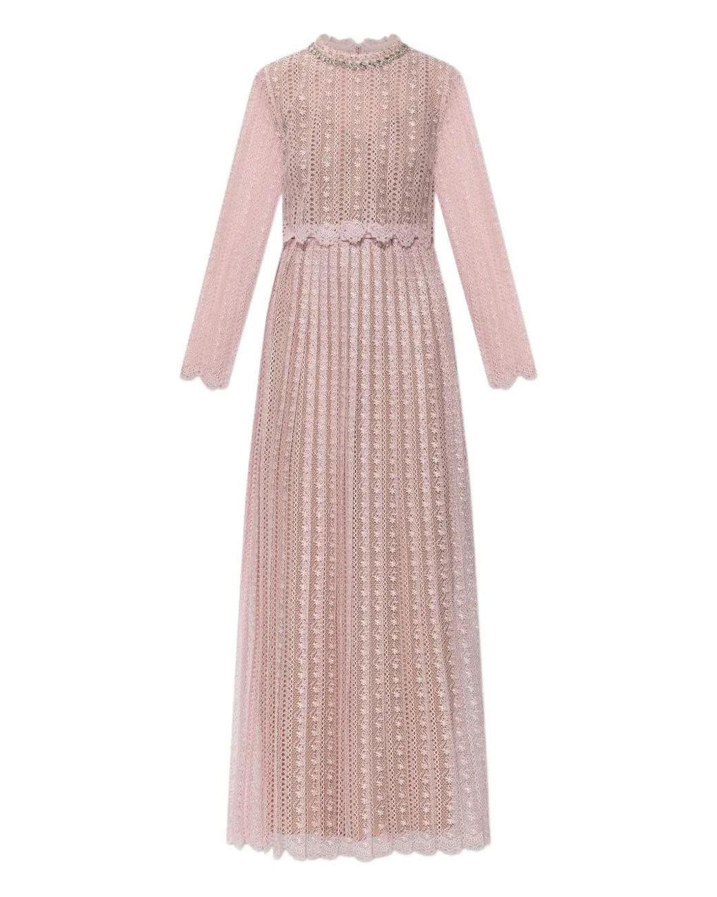 Self-Portrait Pink Open-Work Long-Sleeve Dress
