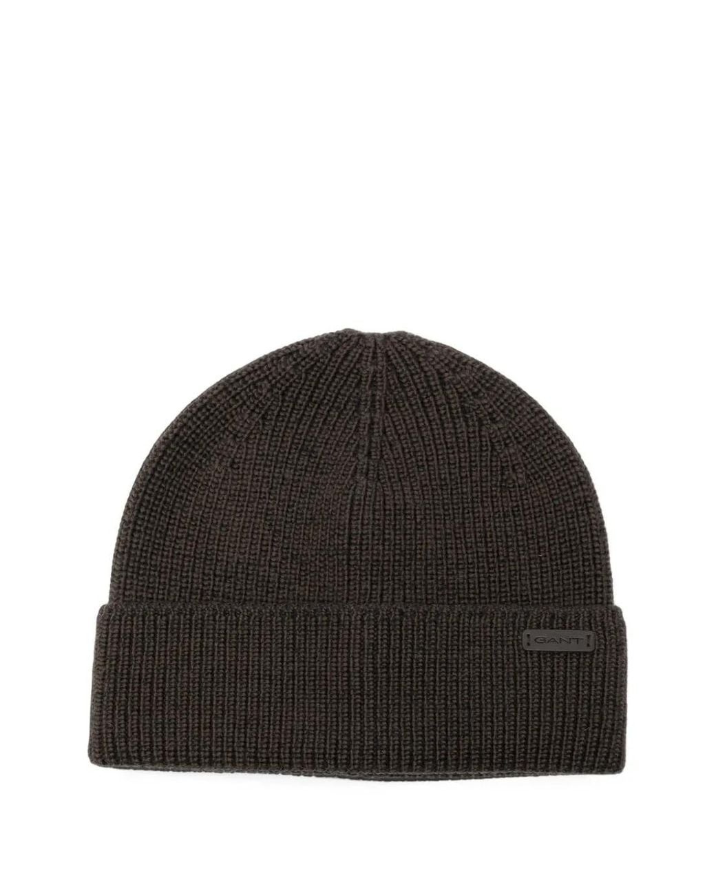 Gant Black Mouline-Knit Beanie Hat for men