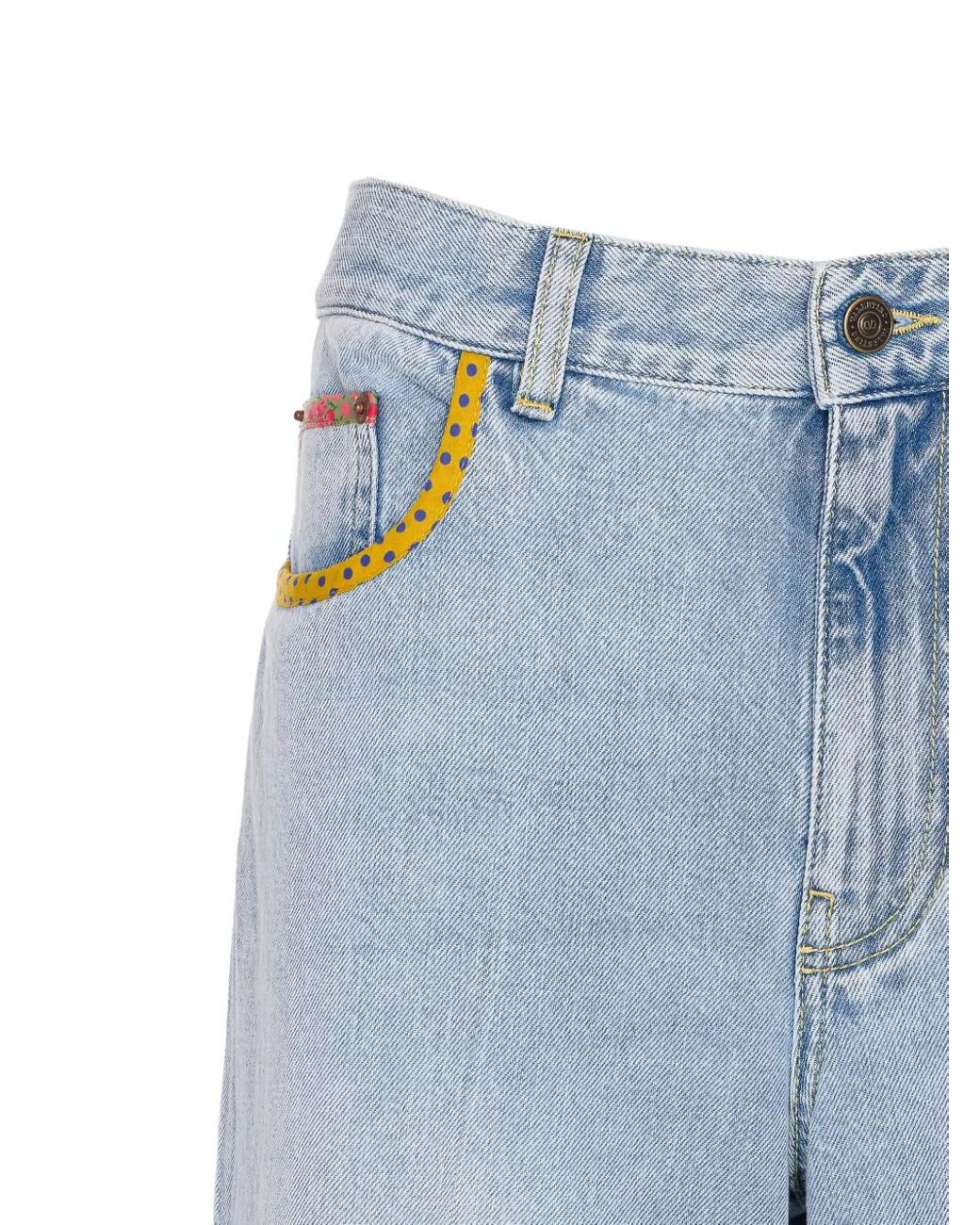 Valentino Garavani Blue Floral-Hem Embroidered Jeans