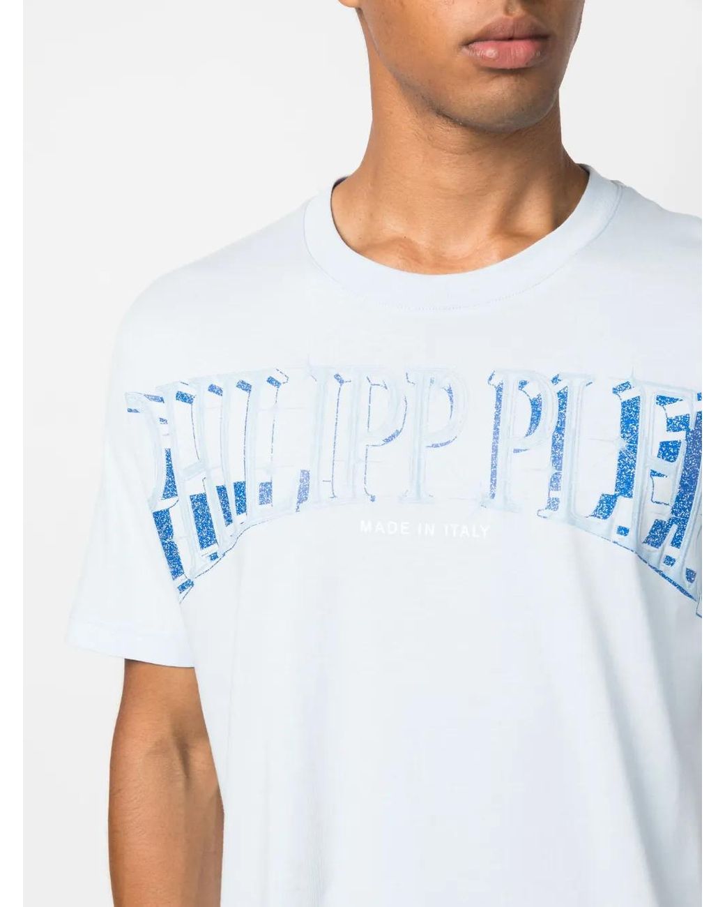 Philipp Plein Blue Logo-Print Cotton T-Shirt for men