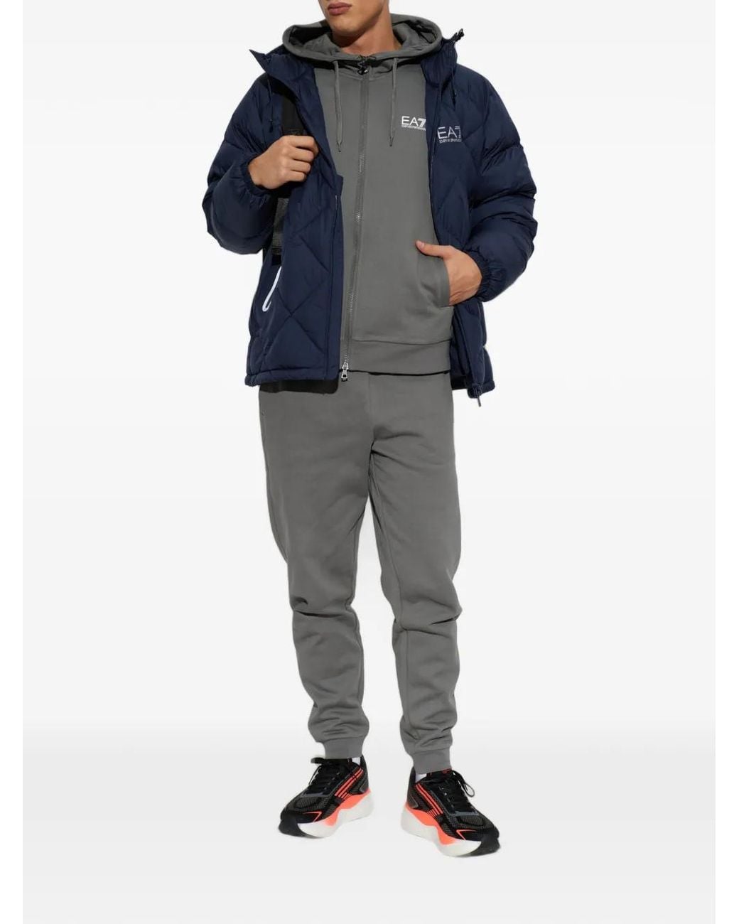 EA7 Blue Quilted Hooded Jacket for men