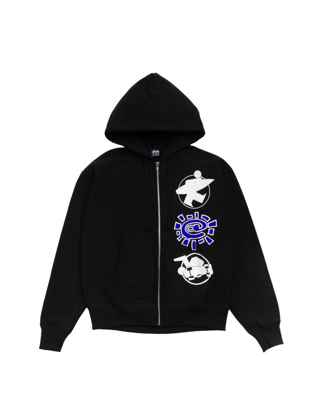 Stussy Black Always Stack Graphic-Print Zip-Up Hoodie for men