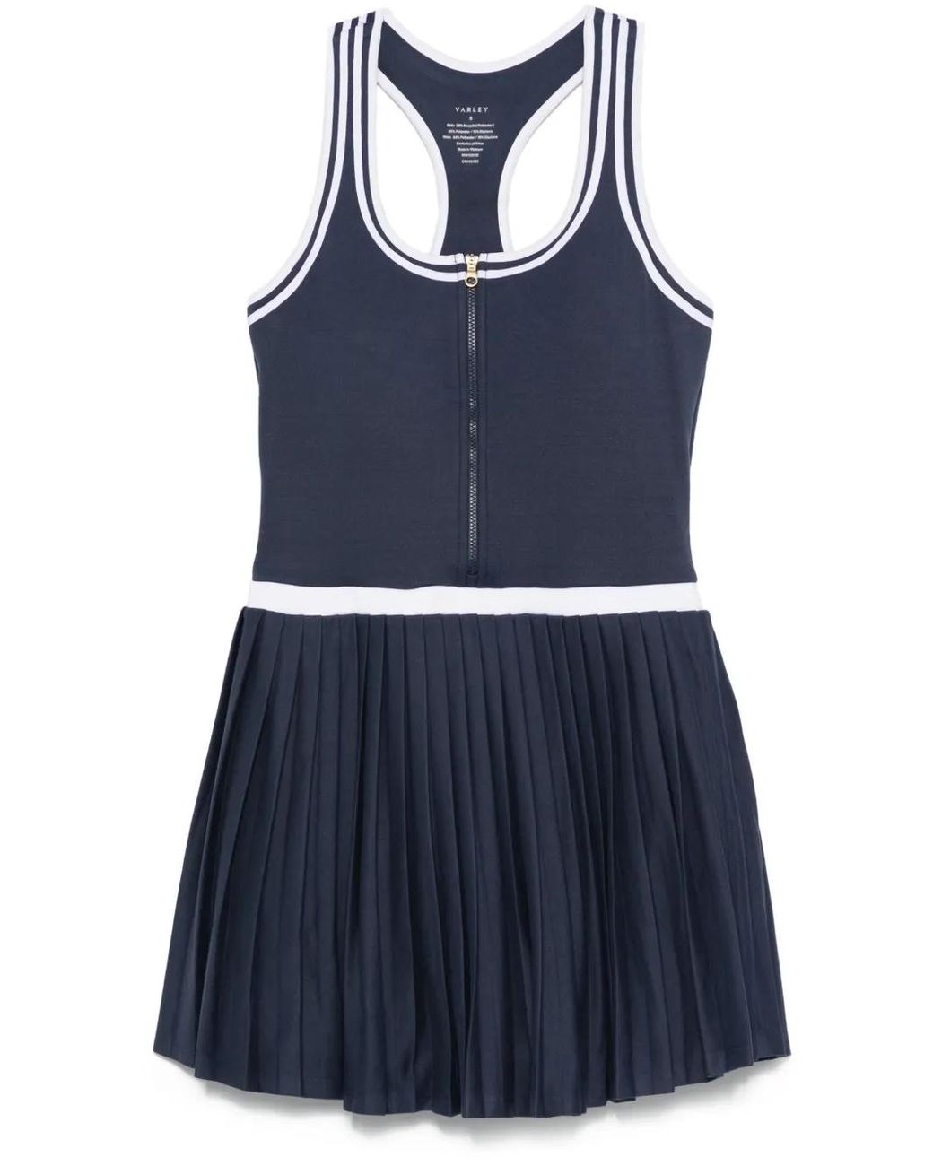 Varley Blue Jane Pleated Racer-Back Mini Dress