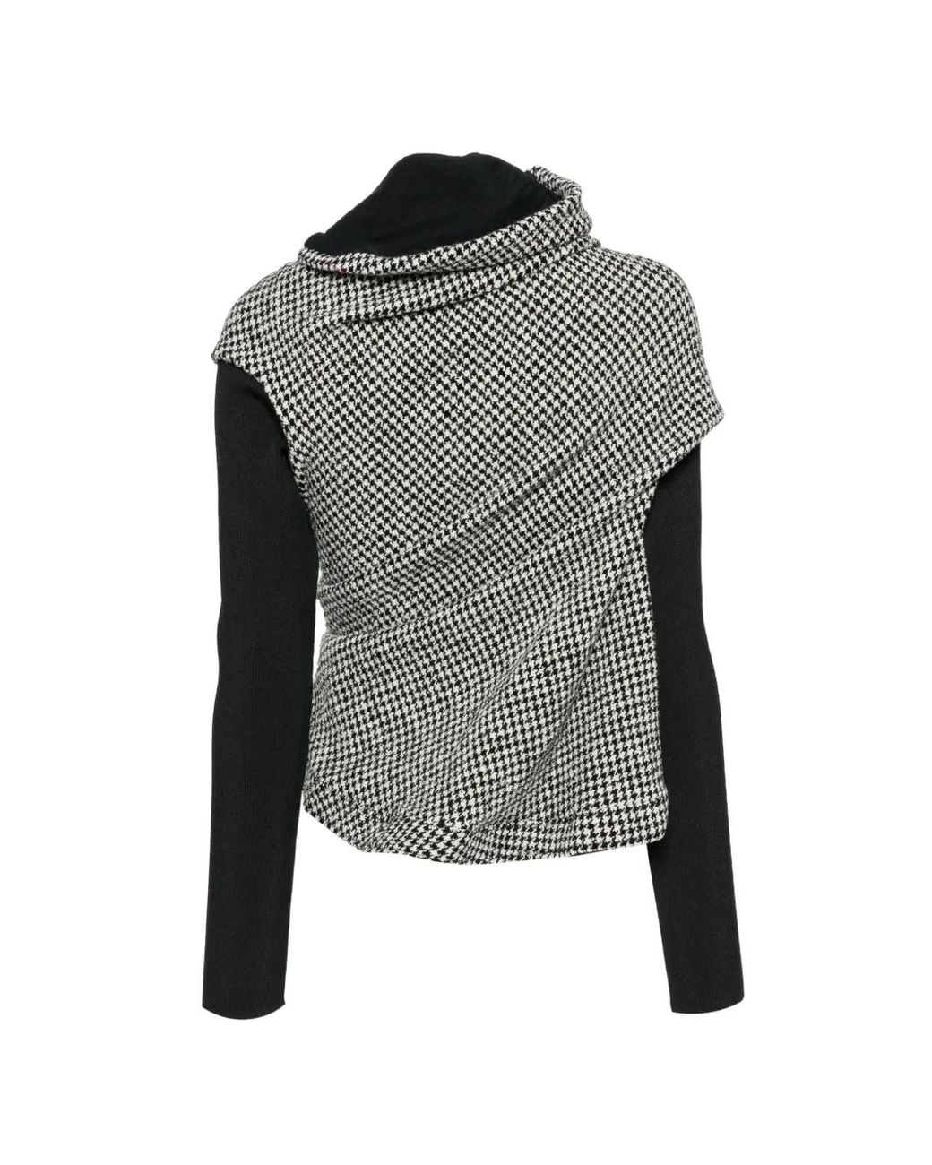 Junya Watanabe Gray Houndstooth-Pattern Draped Jacket