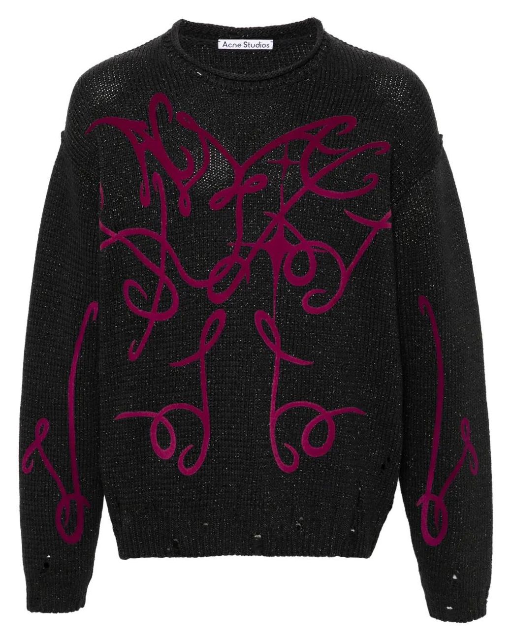 Acne Blue Flocked-Logo Distressed Jumper for men