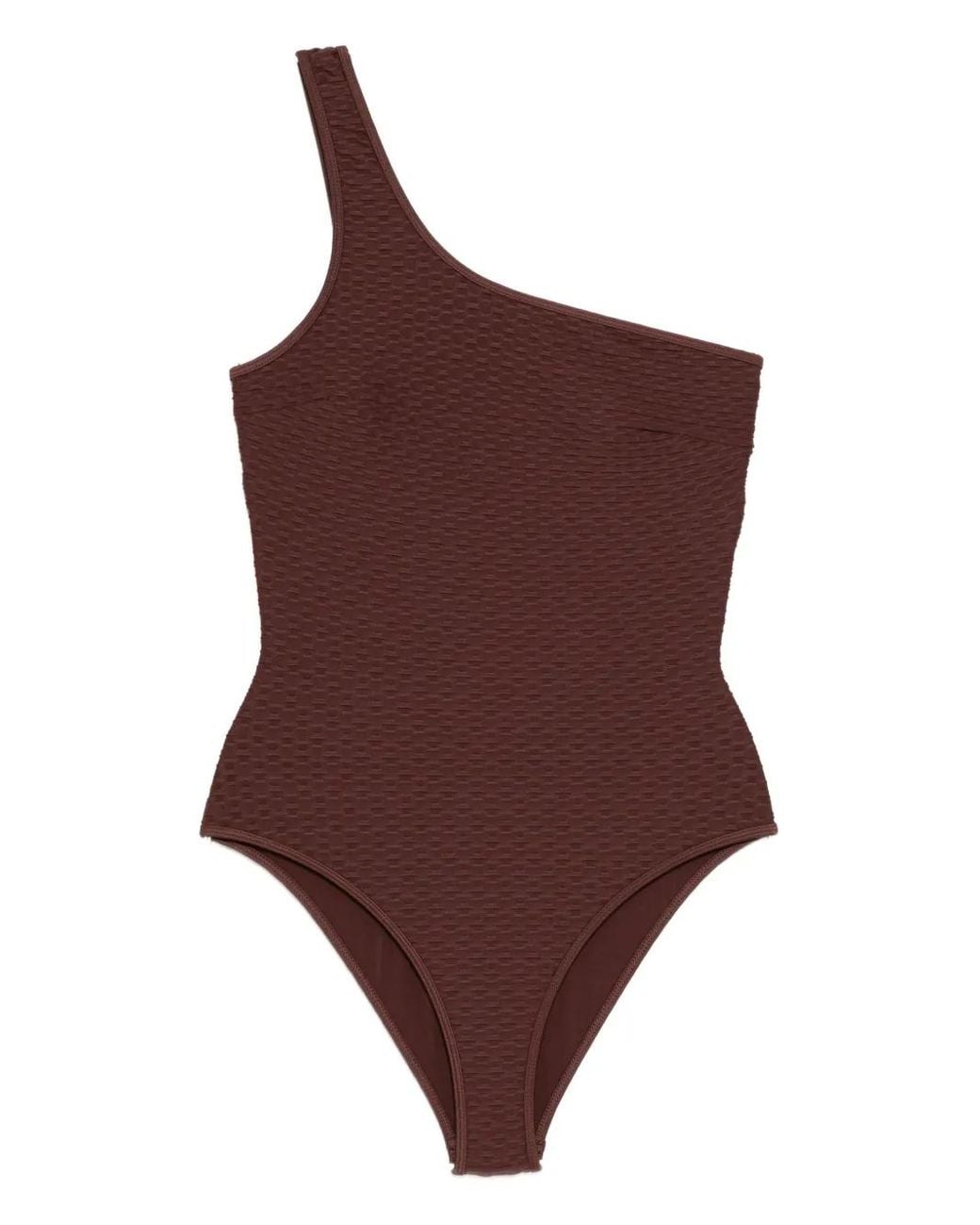 Duskii Brown Asymmetric-Neck Swimsuit