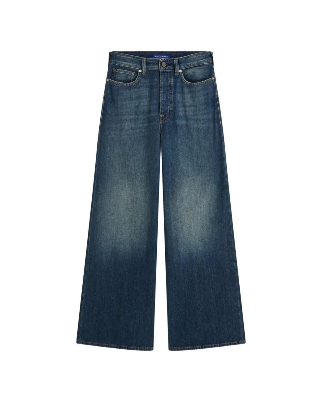 Scotch & Soda Blue Wide-Leg Whiskered Jeans